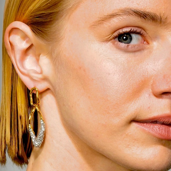 ALEXIS BITTAR Solanales Double Link Post Earrings in Gold & Crystal - LAST PAIR - Picture 10 of 11